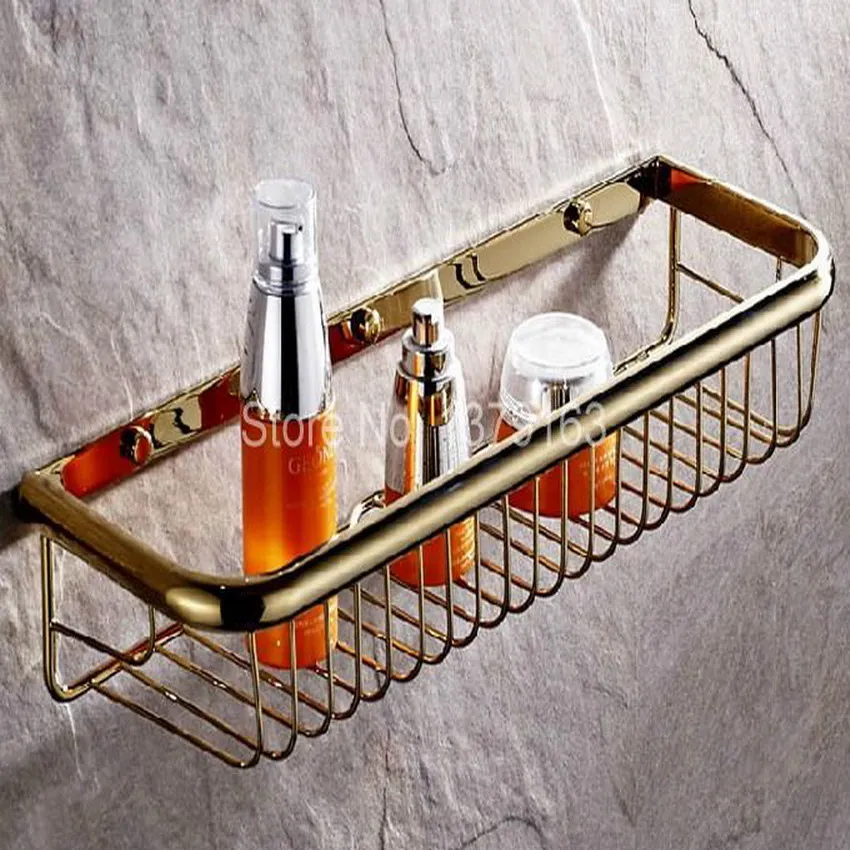 Luxury Gold Color Brass Wall Mounted Bathroom Accessory Single Tier Soap / Sponge Corner Shower Storage Basket aba096 | Обустройство