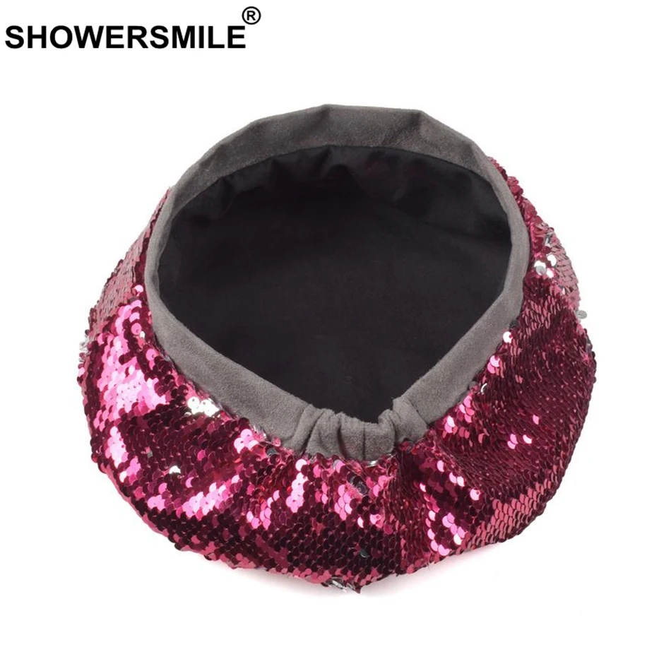 SHOWERSMILE женские шапки-береты с блестками, серебряная британская французская шляпа берет, элегантные вечерние женские осенние шапки на плоской подошве, женские шапки