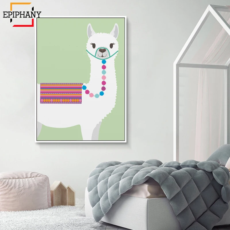 Лама настенные художественные принты для детской комнаты Декор постер С
