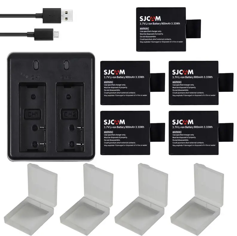 5battery withcharger 4 шт. SJCAM sj4000 eken H9 GIT-LB101 GIT батарея sj5000 sj6000 sj7000 SJ8000 SJ9000 батарея+ двойной USB зарядное устройство - Цвет: 5battery withcharger