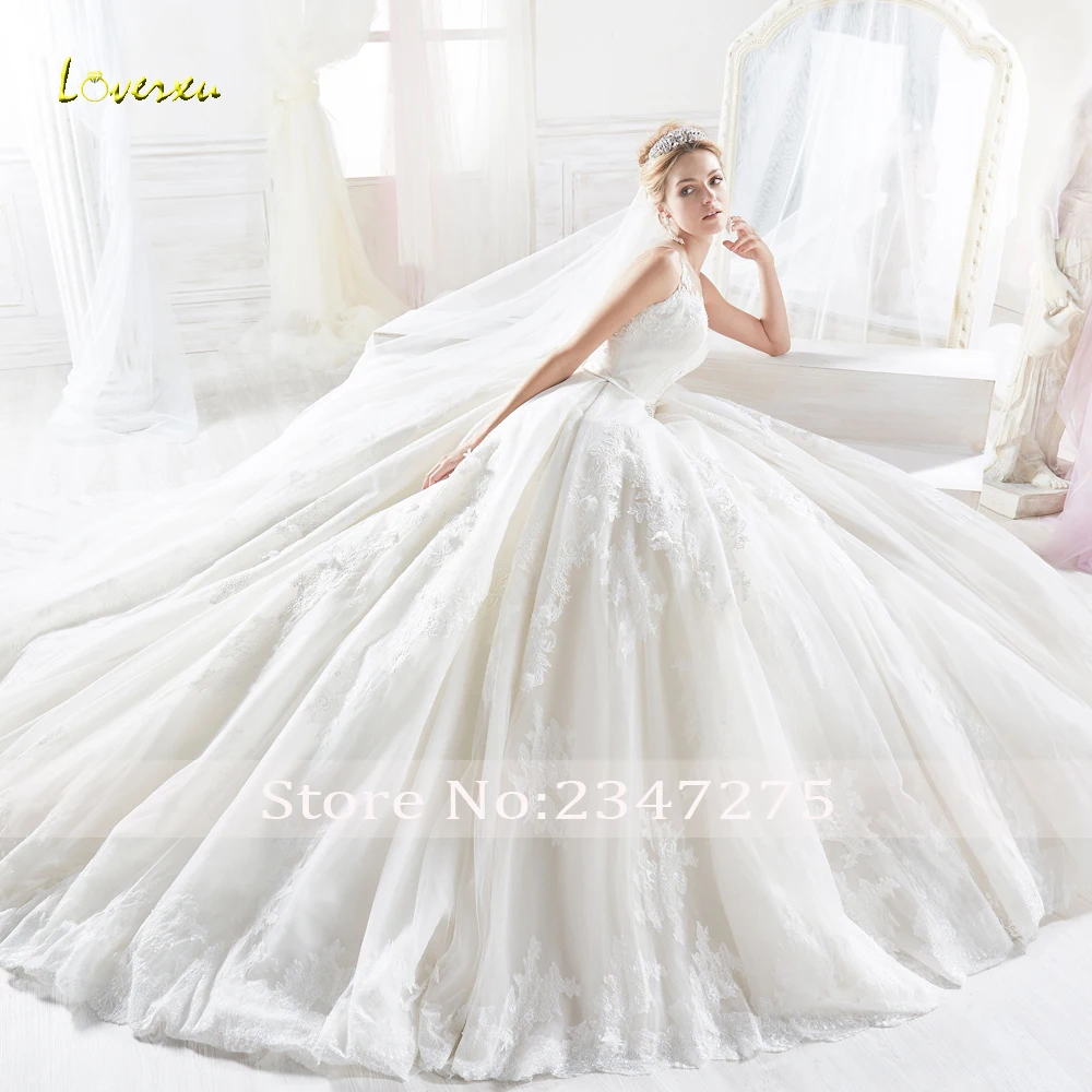 Свадебное платье Loverxu Vestido De Noiva роскошное кружевное с аппликацией пуговицами и