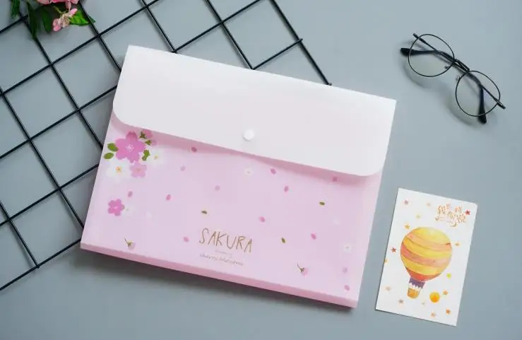 1 шт. Kawaii 6 сетки вишневый цвет Сакура органайзер для файлов, папок коробка бумажный держатель сумки для документов широкий кошелек канцелярские принадлежности