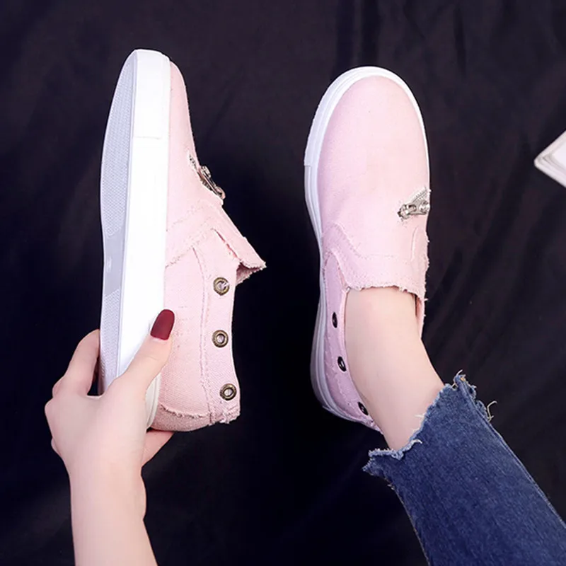 

Women Shoes 2019 New Fashion Canvas Women Casual Shoes Femme Tenis Feminino Zip Canvas Shoes Women Sneakers Plus Size