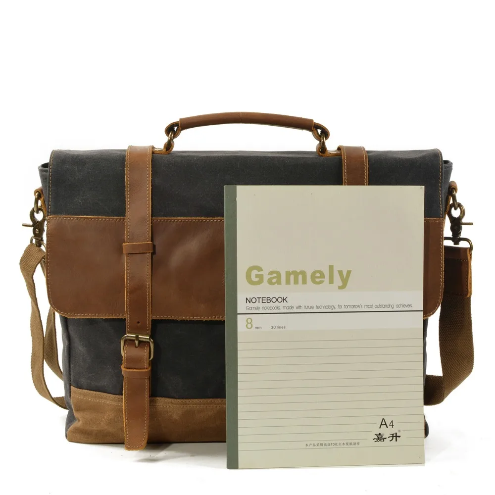 

M274 Oil Wax Canvas Handbag Mens Waterproof Shoulder Bag Vintage Canvas Leather Briefcases 15.6" Laptop Messenger Bags Large New