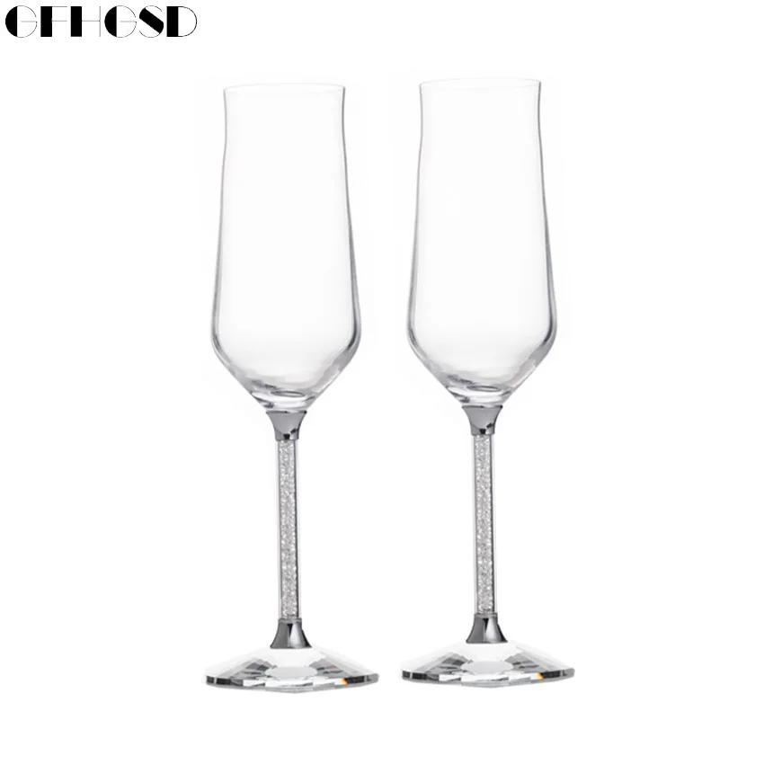 1 pair GFHGSD шампанское стеклянные фужеры идеально подходит для свадебных подарков, комплект из 2 предметов, роскошные K9 с украшением в виде кристаллов Свадебные бокалы и вино Стекло es RFG102 - Цвет: 1 pair