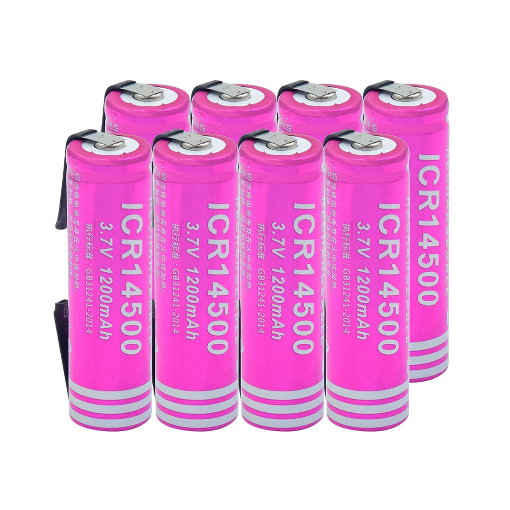 14500 Li-ion 3,7 V 1200mAh литий-ионная аккумуляторная батарея 30A разряда для электронных сигарет батареи+ DIY никелевые листы для фонарика - Цвет: 8 PCS