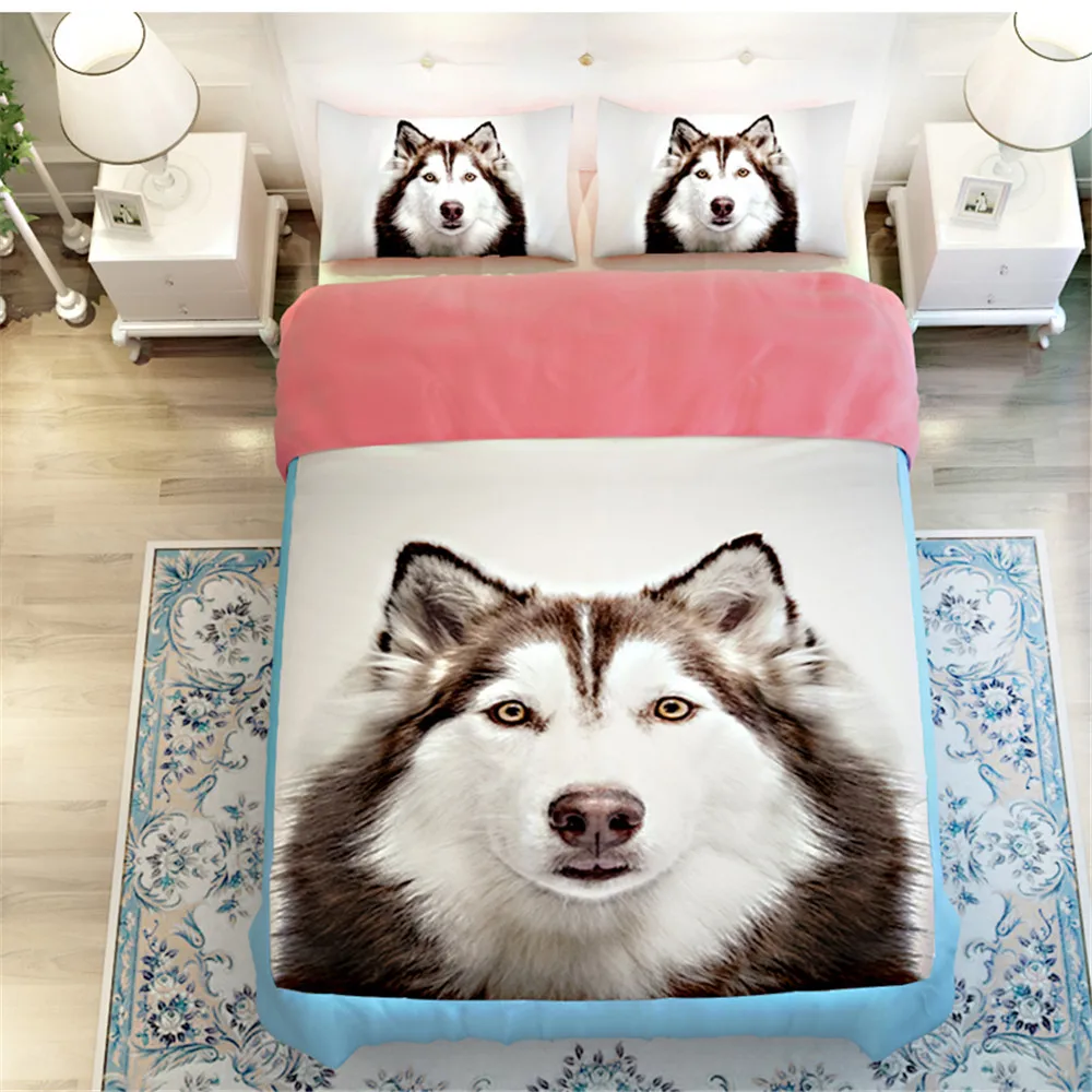 

3D Oil Siberian Husky Dog Bedding Sets,3/4pc duvet cover without filler,bed sheet pillowcase Wolf Wolves Duvet Cover King Queen