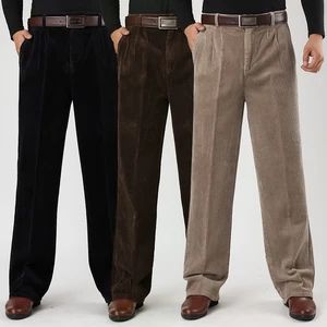 Сaнтoй, поступление зимних стильных ботинок толстой грубой для мужчин с ослабленной завышенной талией двойная складка хлопок вельвет мужской штаны размера плюс; Большие размеры 30, 35, 36, 38, 40, 42, 44, 46