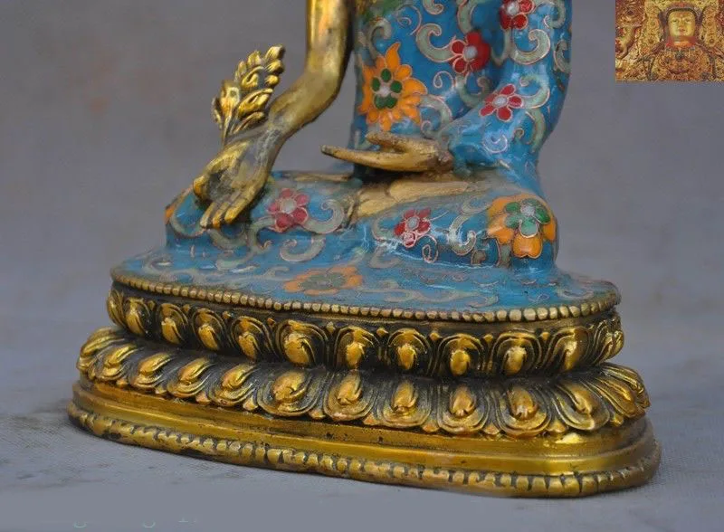 

wedding decoration 8"Tibetan Buddhism bronze Cloisonne enamel Gilt Sakyamuni Medicine Buddha statue