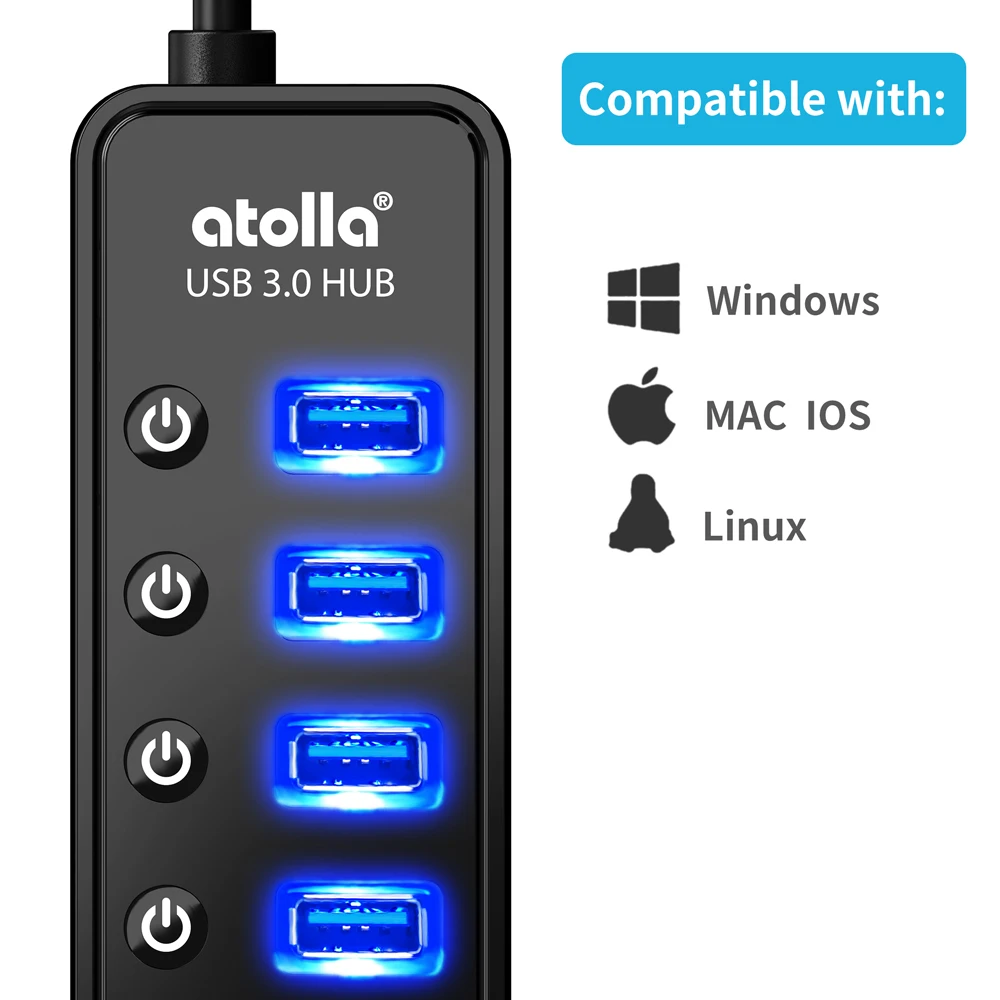 Atolla USB 3 0 концентратор 7 портов сплиттер с переключателями + 1 умный зарядный порт