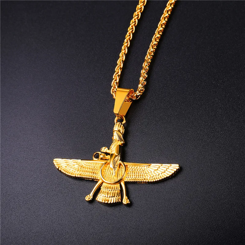 Collare Faravahar Ahura Mazda кулон мужские иранские украшения из нержавеющей стали Zoroastrian золото/черный цвет ожерелье для женщин P825