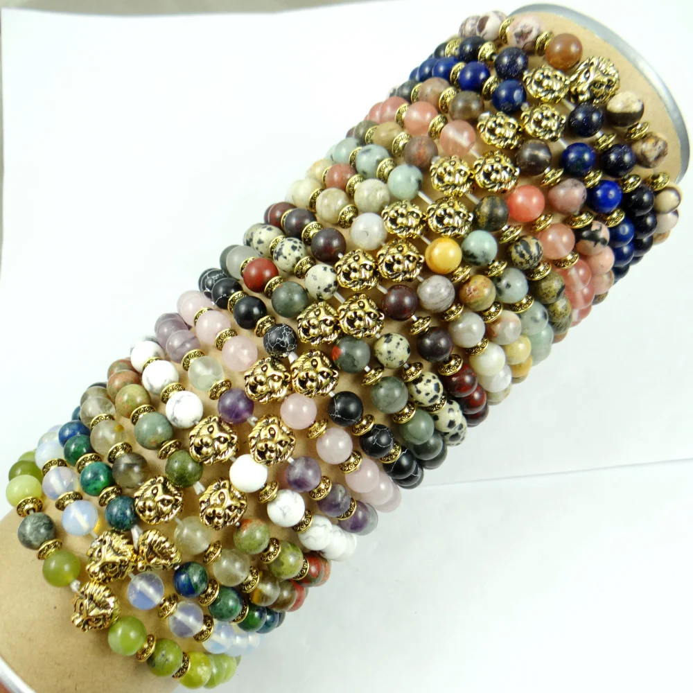 Fashion 8MM Natural Stone Bracelets For Women Men Tiger Eyes Agates Gold Lions head Beaded | Украшения и аксессуары