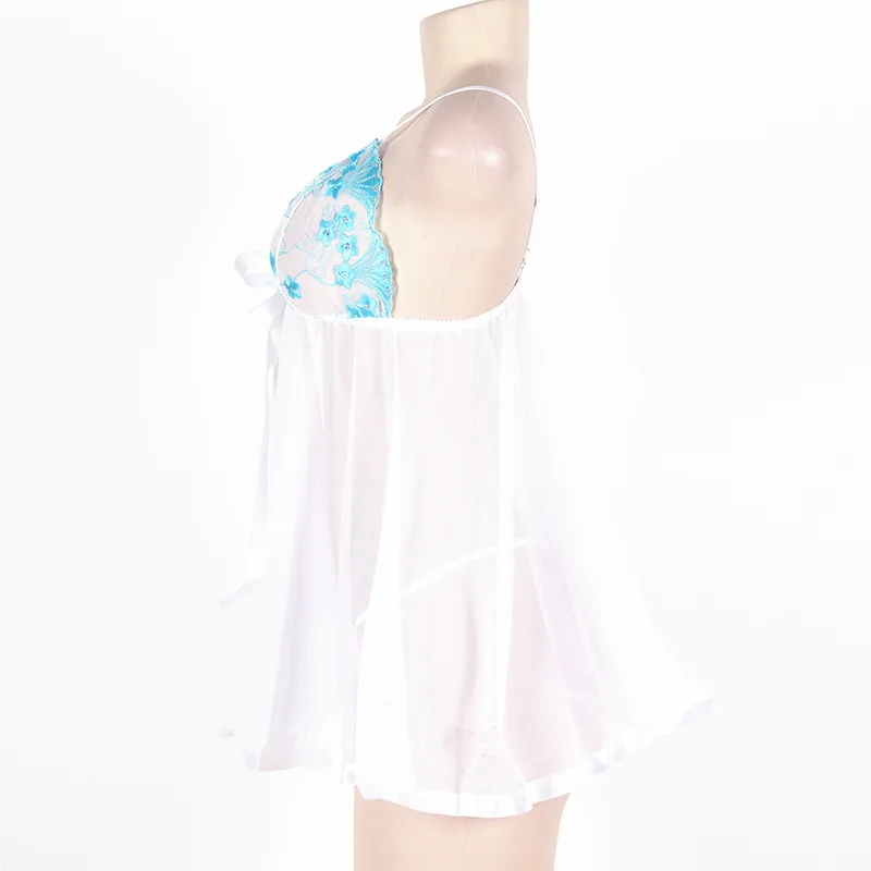 Лето Большой Размеры пикантная кружевная ночная сорочка Белый вышитое белье