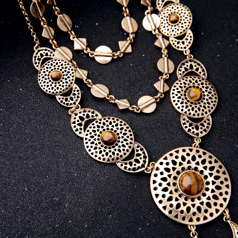 Multi Layer Vintage Royal Hollow Flower Party Jewelry Sweater Necklace For Women N702 |