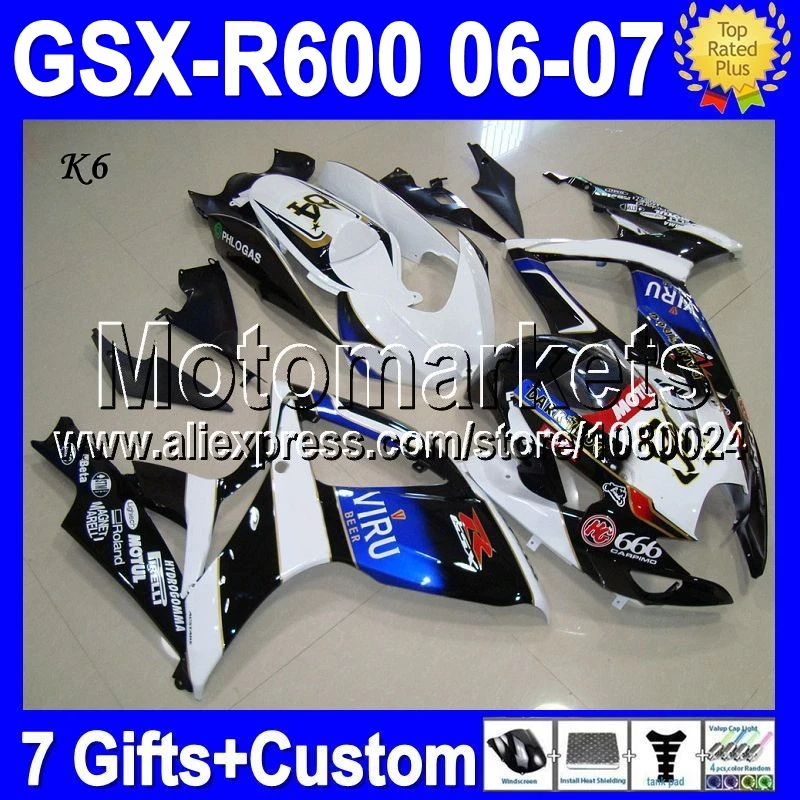 7 подарки + клобук горячие из SUZUKI GSXR600 06 07 GSX R600 K6 MK3612 GSXR 600 VIRU синий белый черный 2006