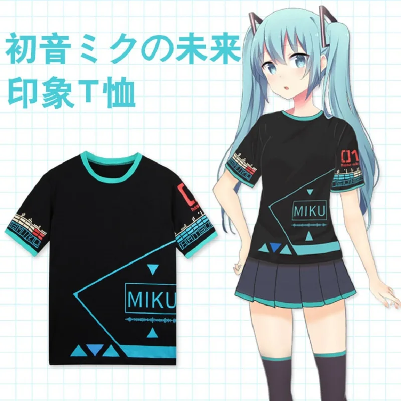 Hatsune Miku Vocaloid футболка летние топы женские повседневные футболки femme футболки с аниме рисунком Одежда для девочек женские топы тройники