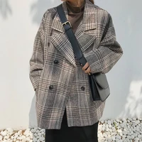 2019 early spring large size suit plaid coat womens loose thin double breasted plaid suit fashion casual coat female z29