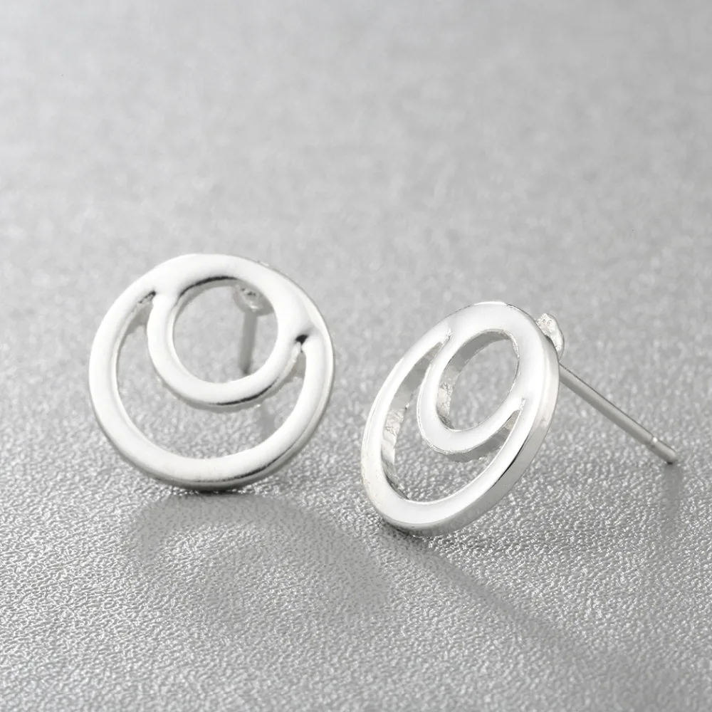 QIAMNI Double Round Geometric Circle Piercing Stud Earring Christmas Party Birthday Gift Jewelry Girl Women Men Charm Pendientes | Украшения