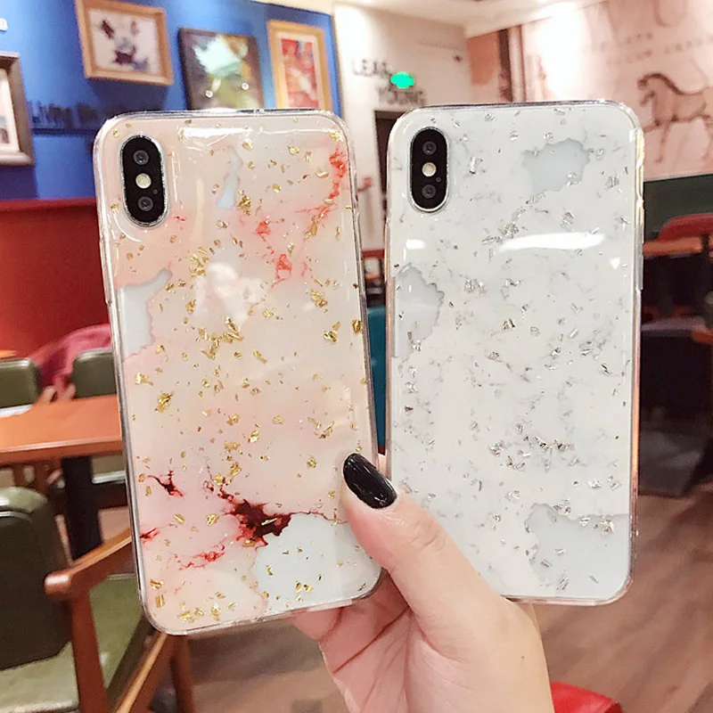 Роскошные блестящие мраморные чехлы с золотой фольгой для телефонов iPhone XR XS MAX X 8 7 6S Plus 5 5S SE чехол с блестящей пудрой мягкий чехол из ТПУ