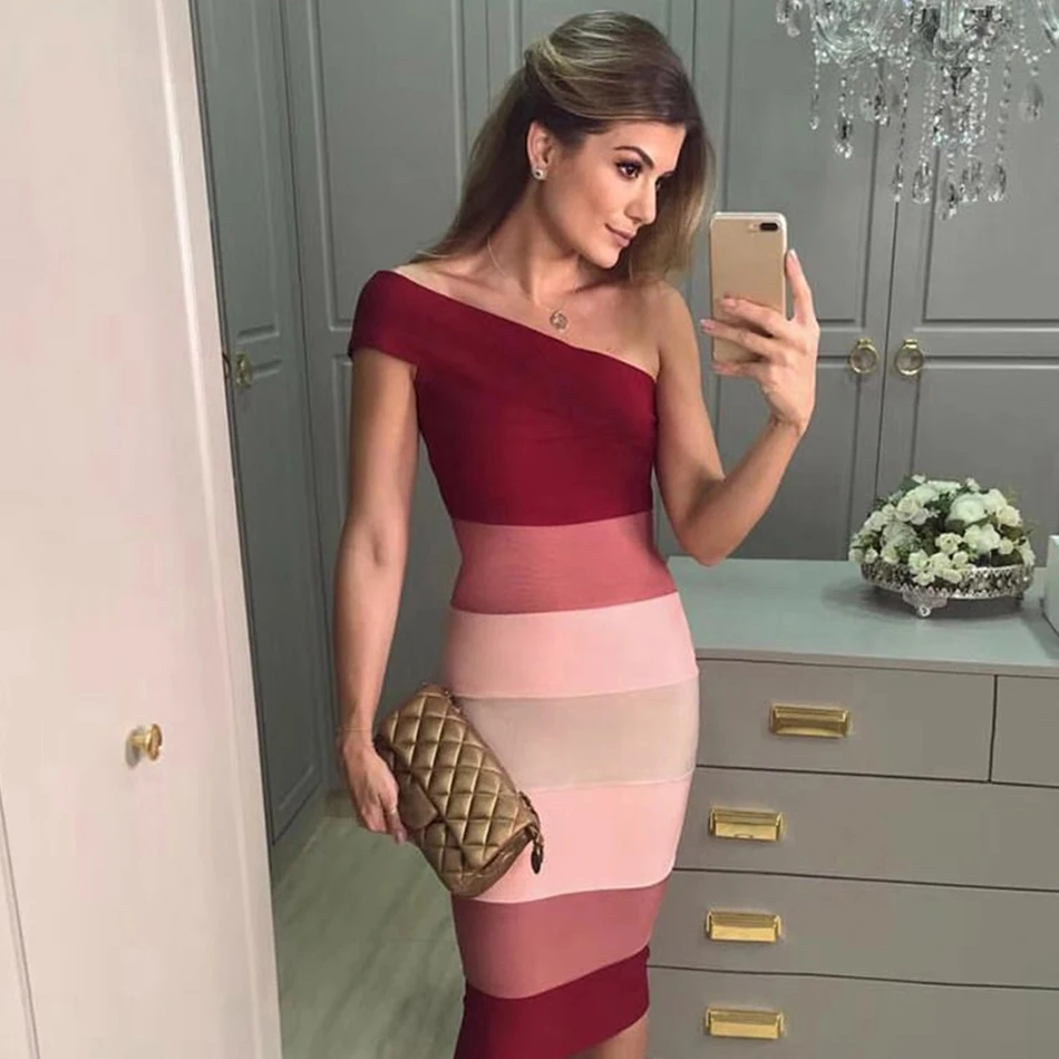 

DressBird Women Summer Bandage Bodycon Party Dresses Vestidos Sexy One Shoulder Sleeveless Midi Celebrity Evening Clubwear Dress