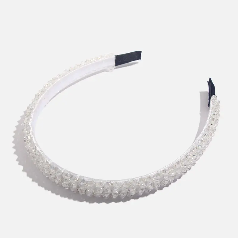 Flatfoosie Crystal Beaded Hair Band Fashion Headwear Girl Women Handmade Hair Accessories Headwear Party Wedding Headbands - Окраска металла: H005702W