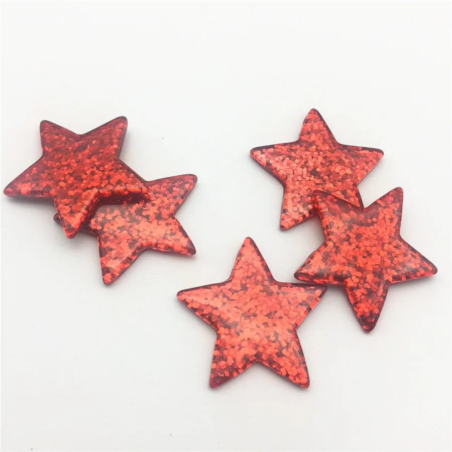 10 шт. 40 мм Смола красные блестящие звезды плоские затычки Кабошоны украшения