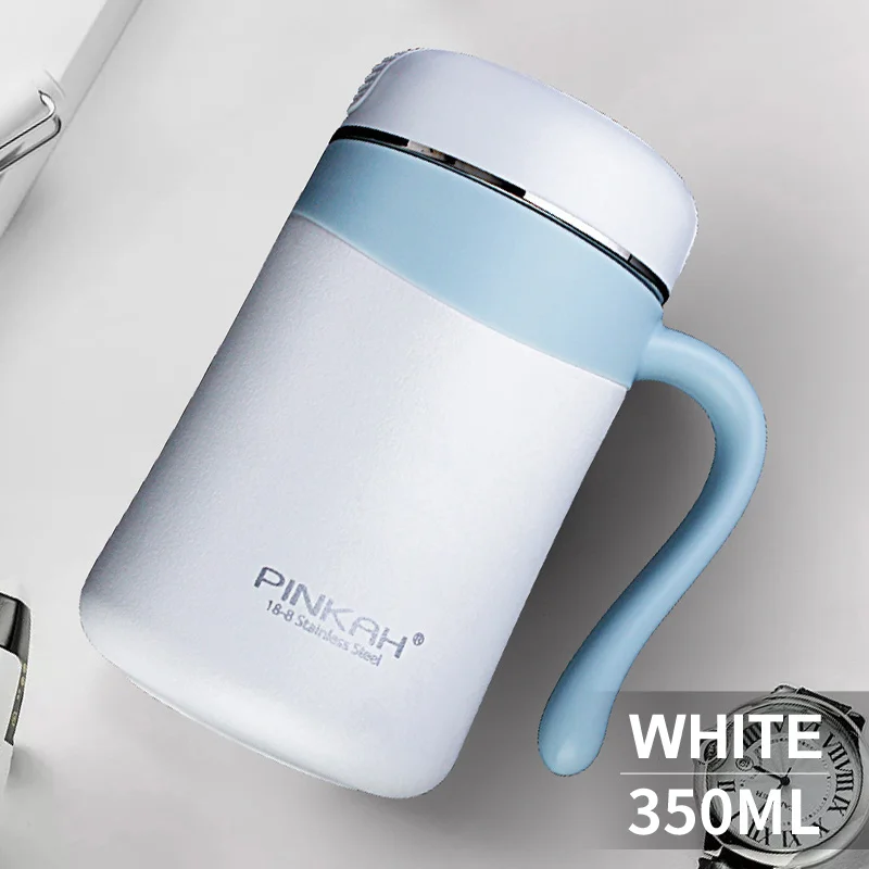 white Pinkah 350 мл 304 Термосы Из Нержавеющей Стали Офисные чашки с ручкой с крышкой изолированные Чайные Кружки Термос чашки офисные термосы - Цвет: white