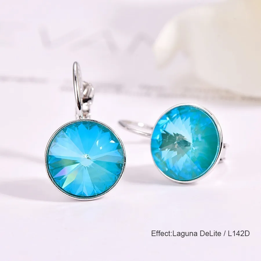 142D Серьги-гвоздики с кристаллами Swarovski, новые модные круглые женские серьги Bella, вечерние свадебные серьги, ювелирные изделия, подарок для мамы и женщины - Окраска металла: 142D