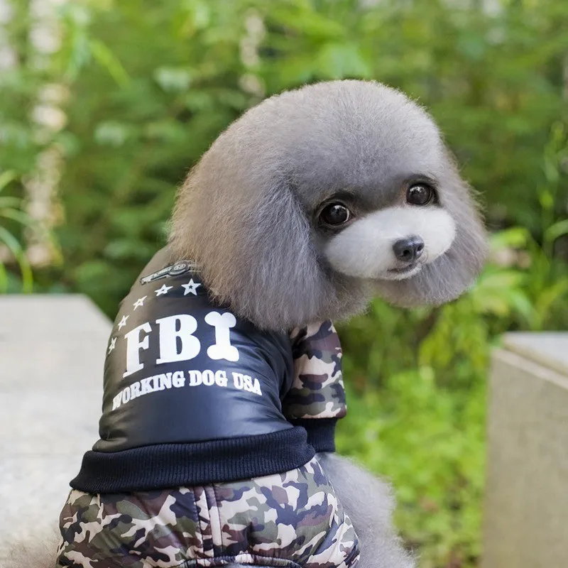 Куртка FBI для собак, зимний теплый комбинезон, одежда для йоркширского терьера, одежда для собак Chiwawa, крутая Йоркская одежда для такса