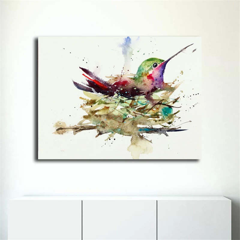 Hummingbird In Nest минималистичный настенный художественный холст Постер и печать