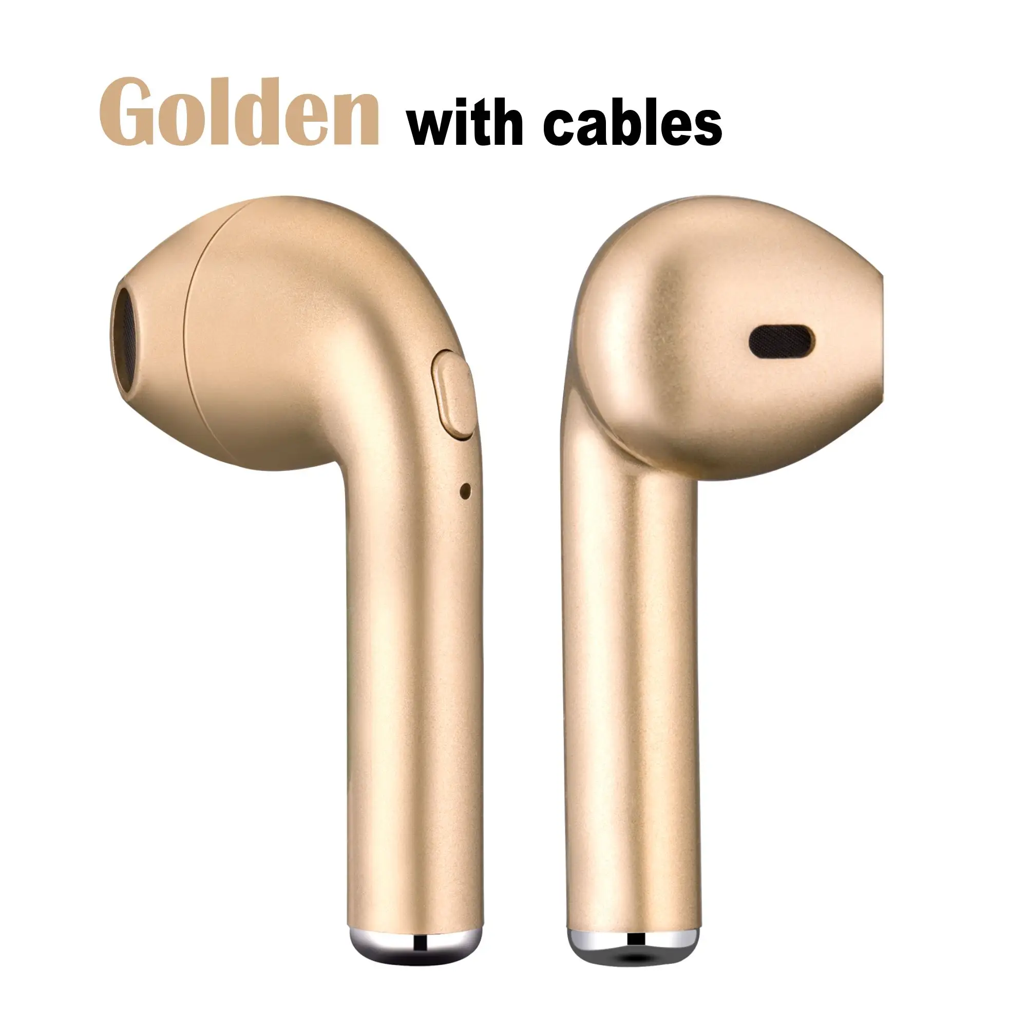 2Golden with Cable Наушники-вкладыши I7 i7s TWS, беспроводные Bluetooth наушники, гарнитура, наушники с микрофоном для телефонов apple, xiaomi, huawei, с кабелями - Цвет: 2Golden with Cable