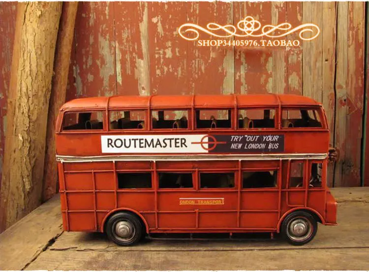 Vintage Handmade Metal Car British London Double-decker Bus Model Home Decoration Props Ornaments | Дом и сад