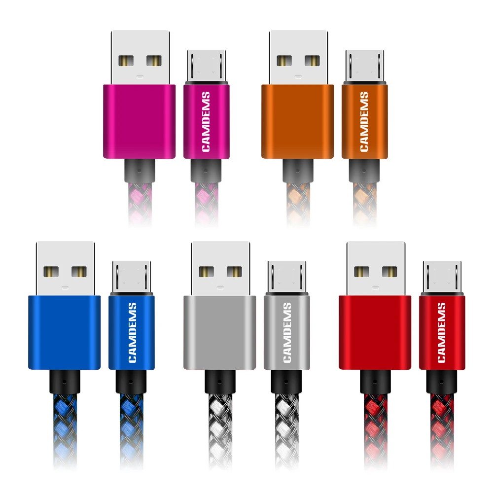 CAMDEMS 1 м 3 фута Плетеный Нейлоновый micro V8 usb кабель для передачи данных набор