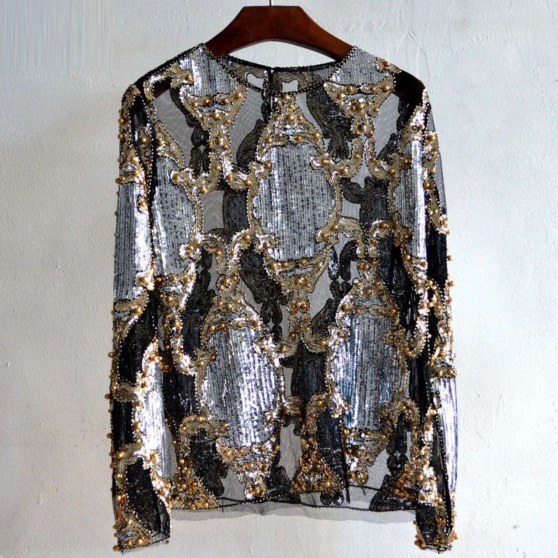 Горячая уличная мода перспектива Блестки сетки сексуальные пуловеры 2017 Весна