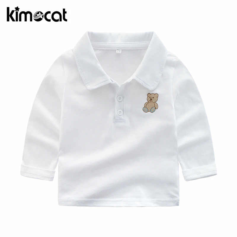 Kimocat Baby Boy Clothes Long Sleeve Spring Autumn Children's Lapel Embroidered Bear Clothing T-shirt boys Tops |