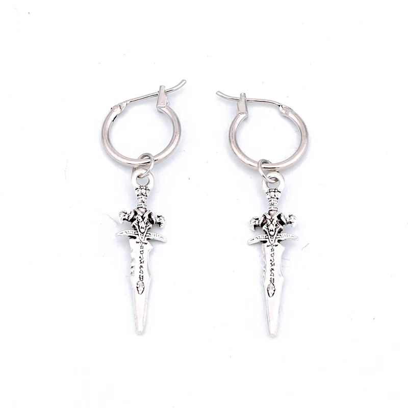 Dayoff Vintage Dinosaur Skeleton Skull Leopard Hoop Earrings Men Jewelry Cute Animal Sword Pendant Circle Earring Gift E290