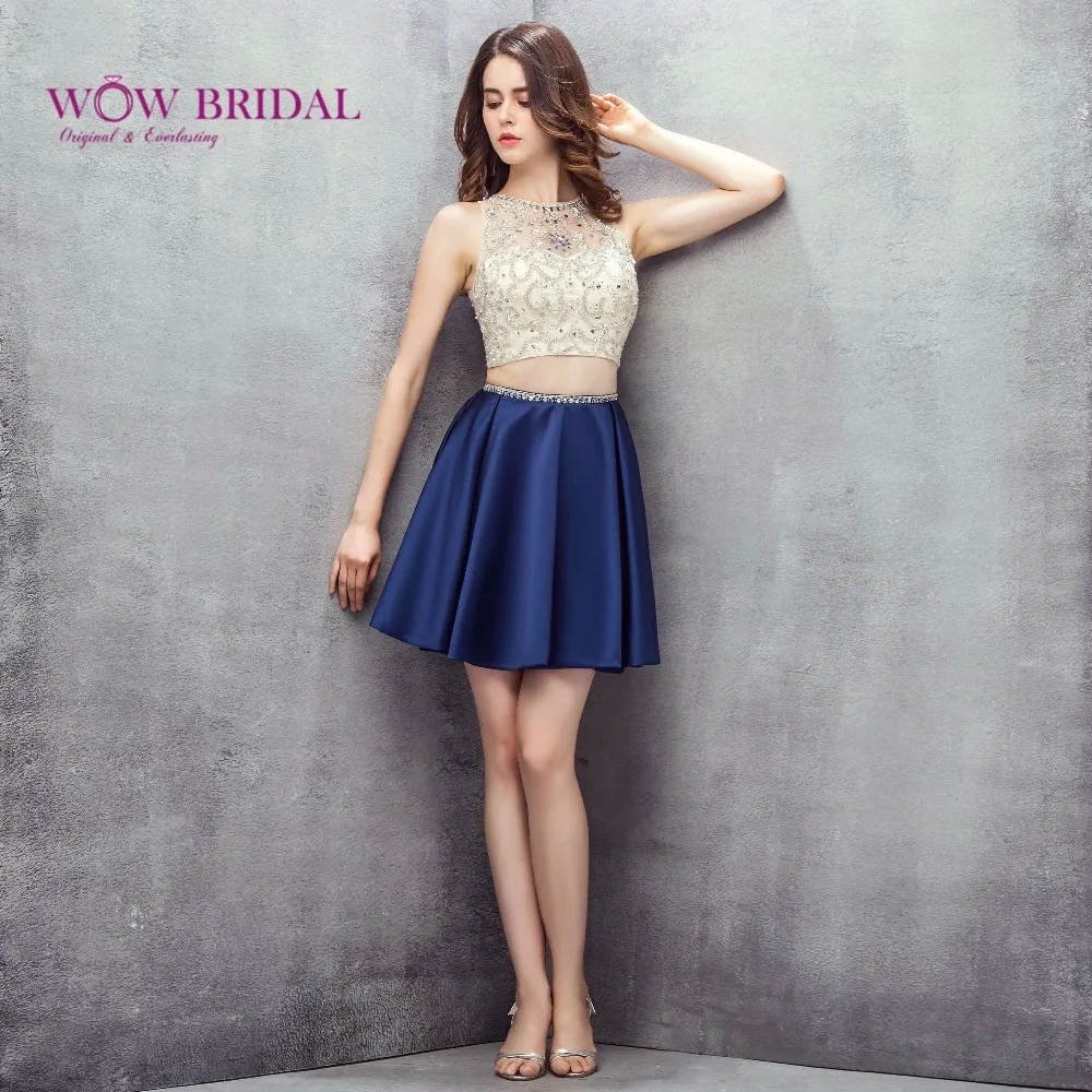 Wowbridal сине-белые короткие платья для встречи выпускников новинка 2021 выпускного