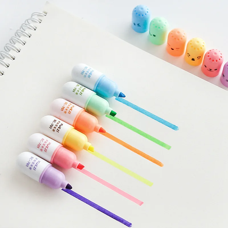 

6PCS/Set Lovely New Capsules Highlighter Vitamin Pill Highlight Marker Color Pens Stationery Office School Supplies