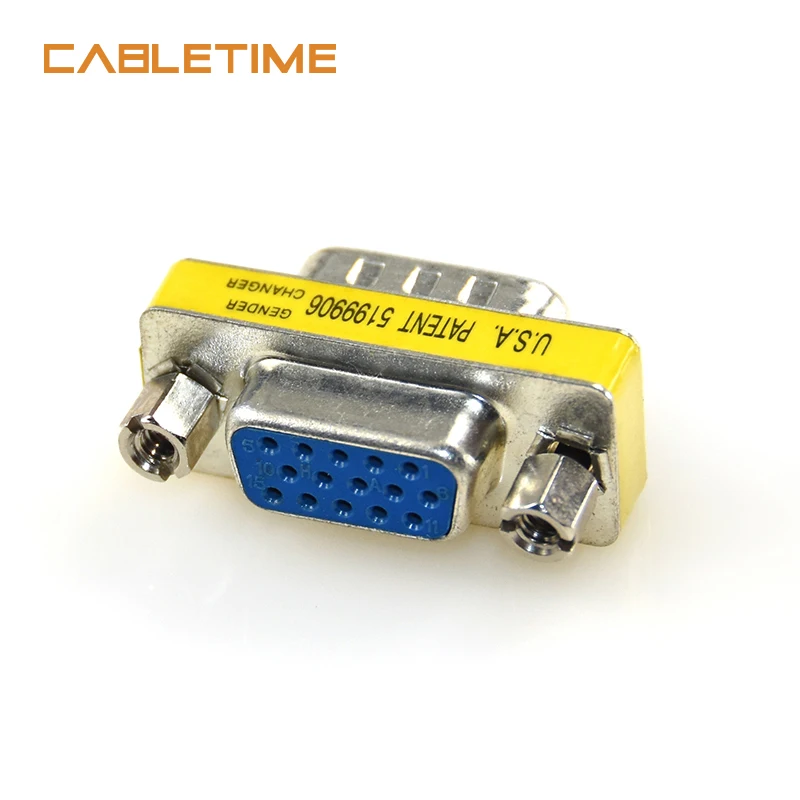 Cabletime 15-контактный VGA SVGA HD15 штекер в Женский адаптер для мини-переходника