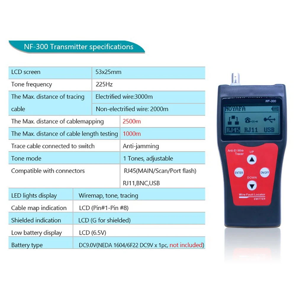 Многофункциональный ЖК-тестер сетевого кабеля RJ11 RJ45 искатель длины провода с 1