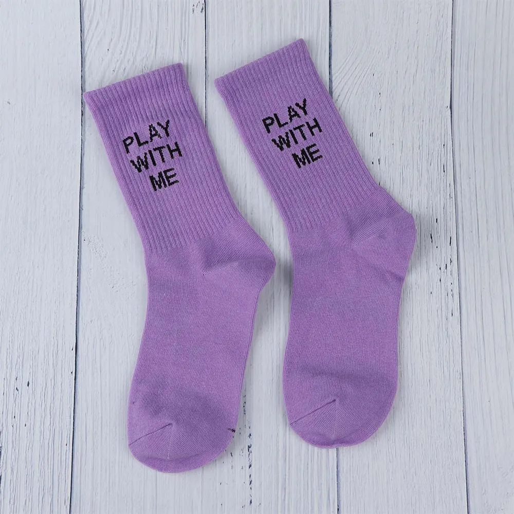 purple Женские чулки с принтом букв многоцветные дышащие эластичные хлопковые чулки унисекс модные теплые зимние аксессуары - Цвет: purple