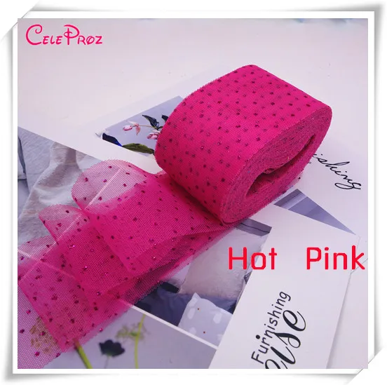 HOT PINK 6 см блестящая Тюлевая лента с блестками, Тюлевая сетка, рулонная повязка на голову "сделай сам", помпоны, ручная работа, вечерние украшения - Цвет: HOT PINK