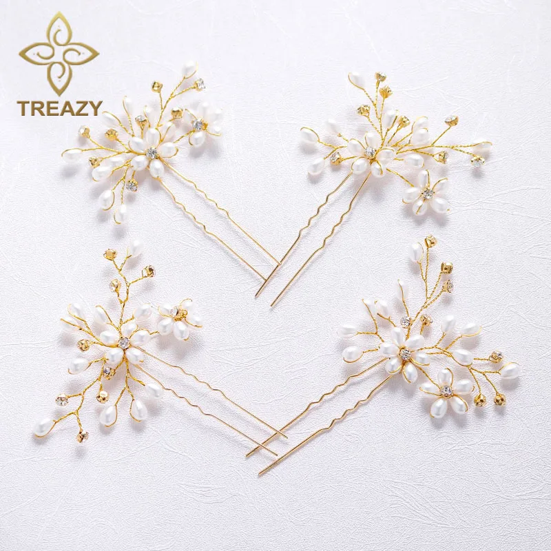 TREAZY 4 шт./лот ручной работы заколки для волос с искусственным жемчугом и