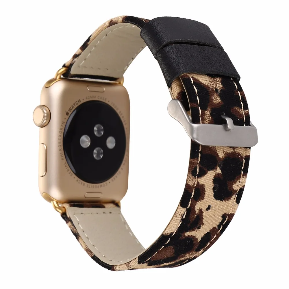 Кожаный ремешок Espanson для часов Apple Watch 38 мм 42 40 44 Серия 1 2 3 4 Леопардовый Цветочный