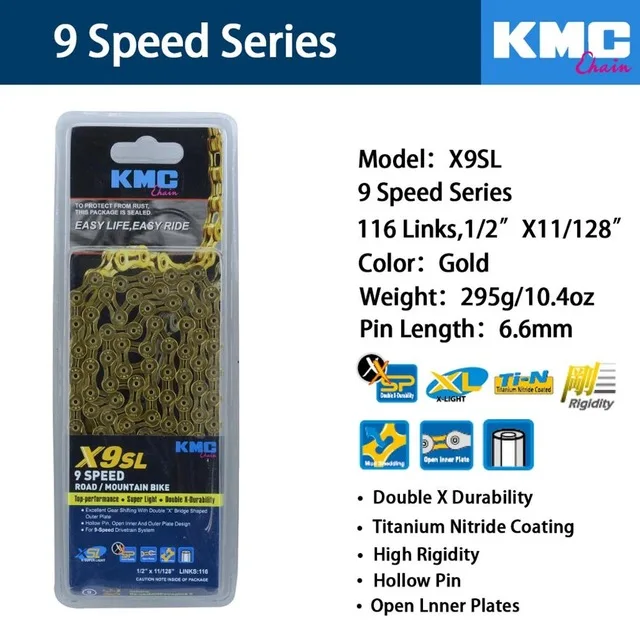 KMC X8 X9 X9sl X10 X10sl X11SL Z99 велосипедная цепь 9S 10S 11S золото для MTB/шоссейного велосипеда fo Shimano/SRAM 8 9 10 11 скорость 116л/цепной велосипед