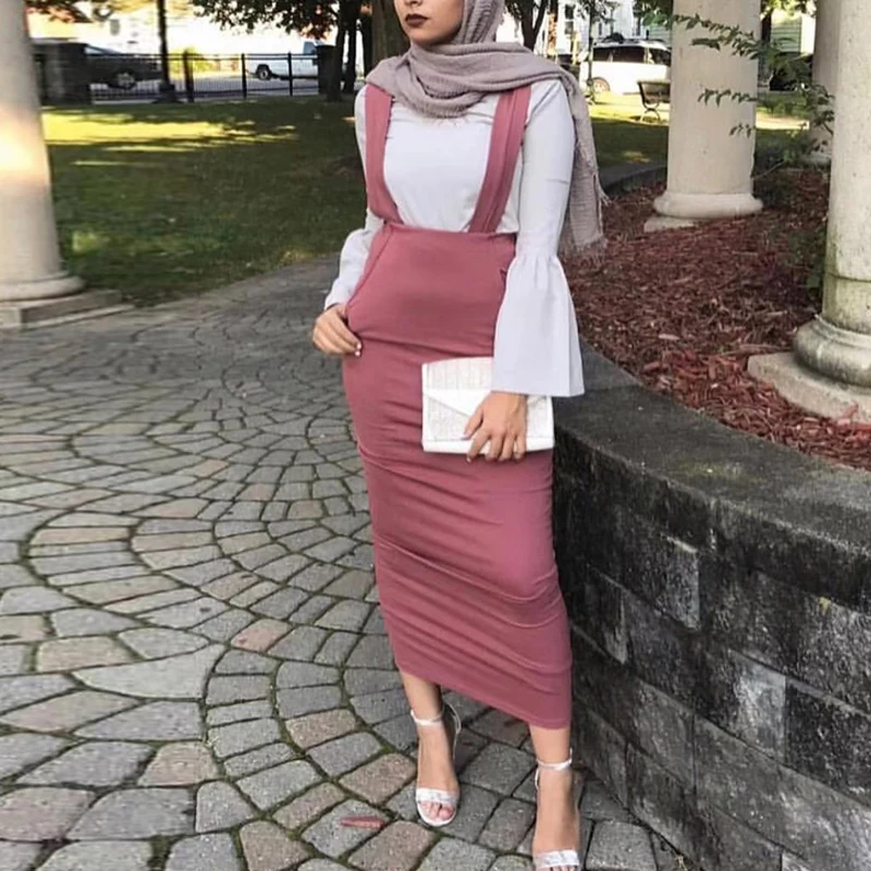 Vestidos abaya Дубай Турецкий Арабский Bodycon мусульманская юбка на подтяжках подтяжки хиджаб платье Катара Женская турецкая исламская одежда