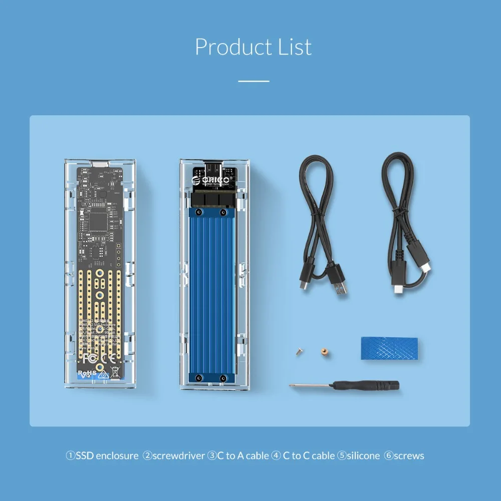 ORICO Mini NVME M.2 к Type c SSD чехол ключ прозрачный внешний m.2 usb Gen2 10 Гбит/с Поддержка UASP для
