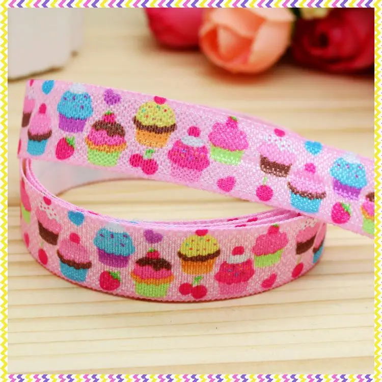 DHK 5/8'' 5yards Fold Over Elastic FOE cupcake printed headband headwear hair band diy decoration OEM Wholesale C55 | Дом и сад