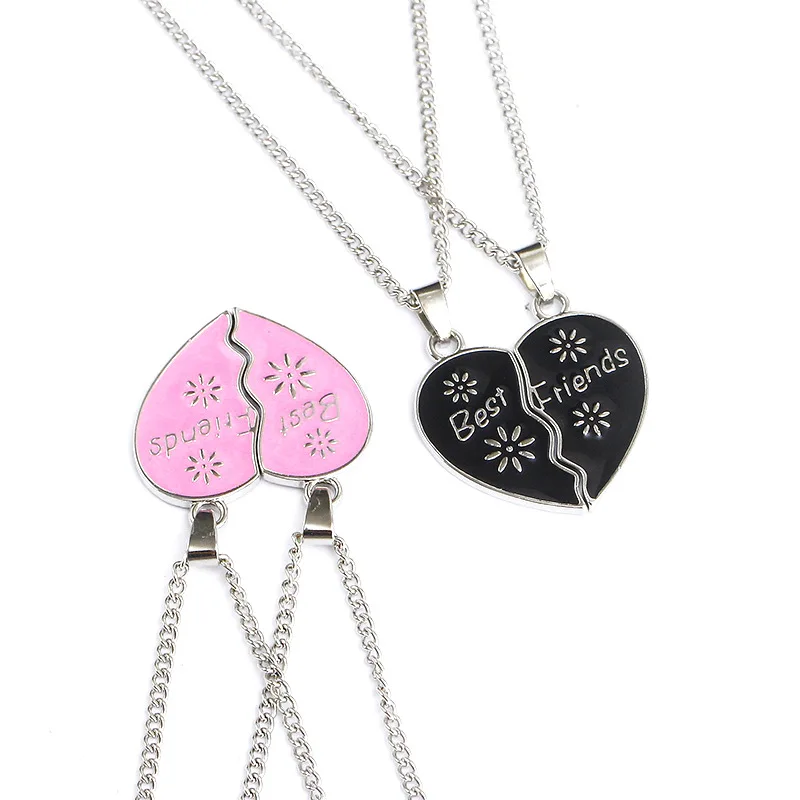 A Set New Good Friends Love English Pendant Necklace Fashion Two half heart Alloy Flap Best Series Choker Wholesale | Украшения и