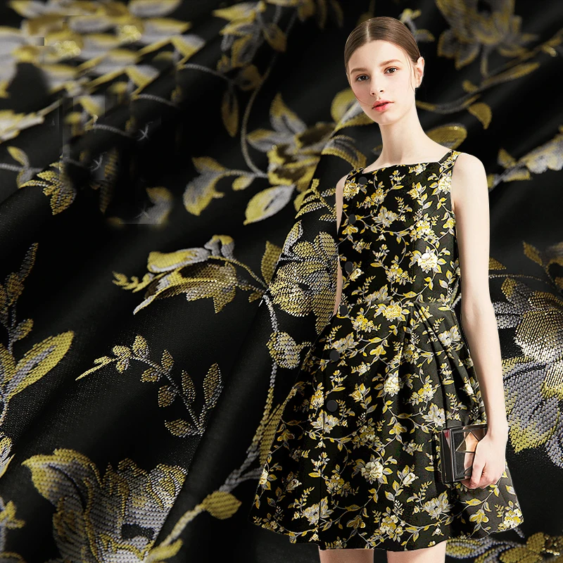 

HLQON золотая линия высшего класса пряжа окрашенная парча жаккардовая золотая ткань для платья женская одежда ткань пэчворк